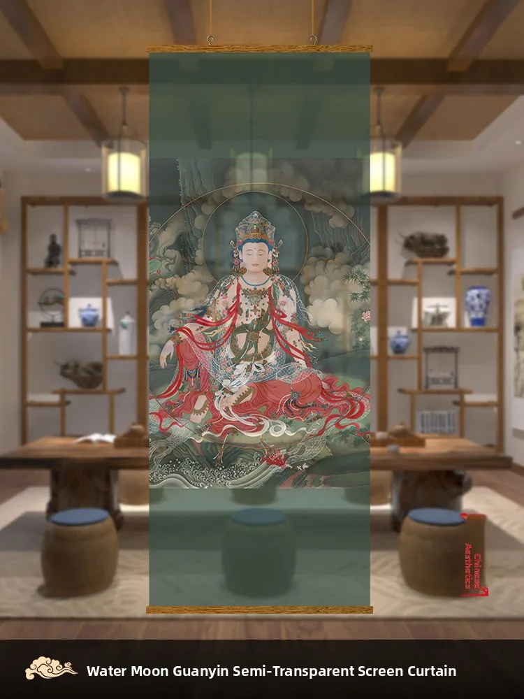 

Полупрозрачная штора-перегородка для дверей в стиле Дзен, настенная картина для гостиной, светопроницаемая занавеска с пейзажным рисунком