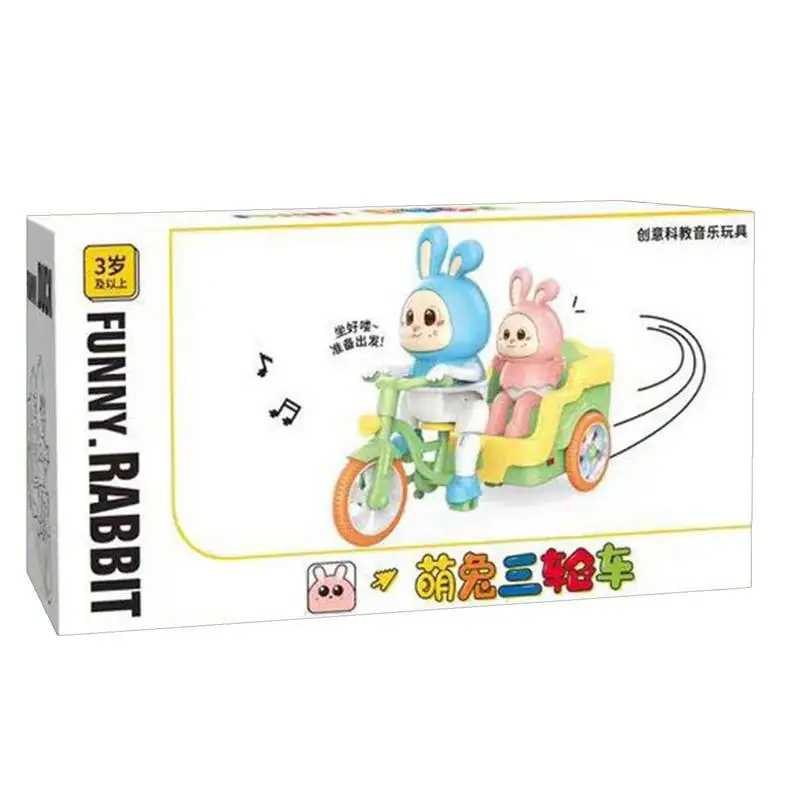 Tricycle électrique lapin avec lumières et musique pour enfants, jouets interactifs Montessori dos, équitation amusante, cadeau d'anniversaire