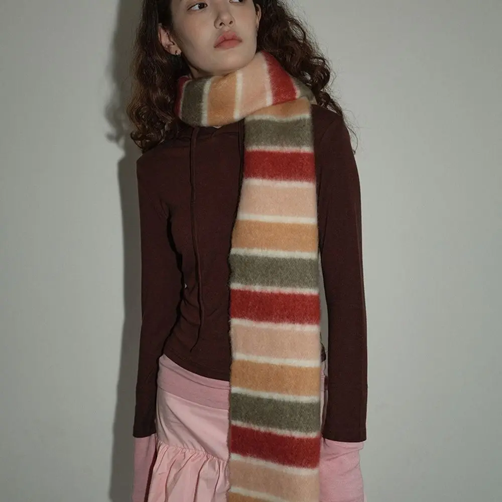 Plush Rainbow Stripe Wool Scarf Wool Scarves Cashmere Shawl Winter Cashmere Scarves Korean Style Scarves Solid Color Cape Wraps