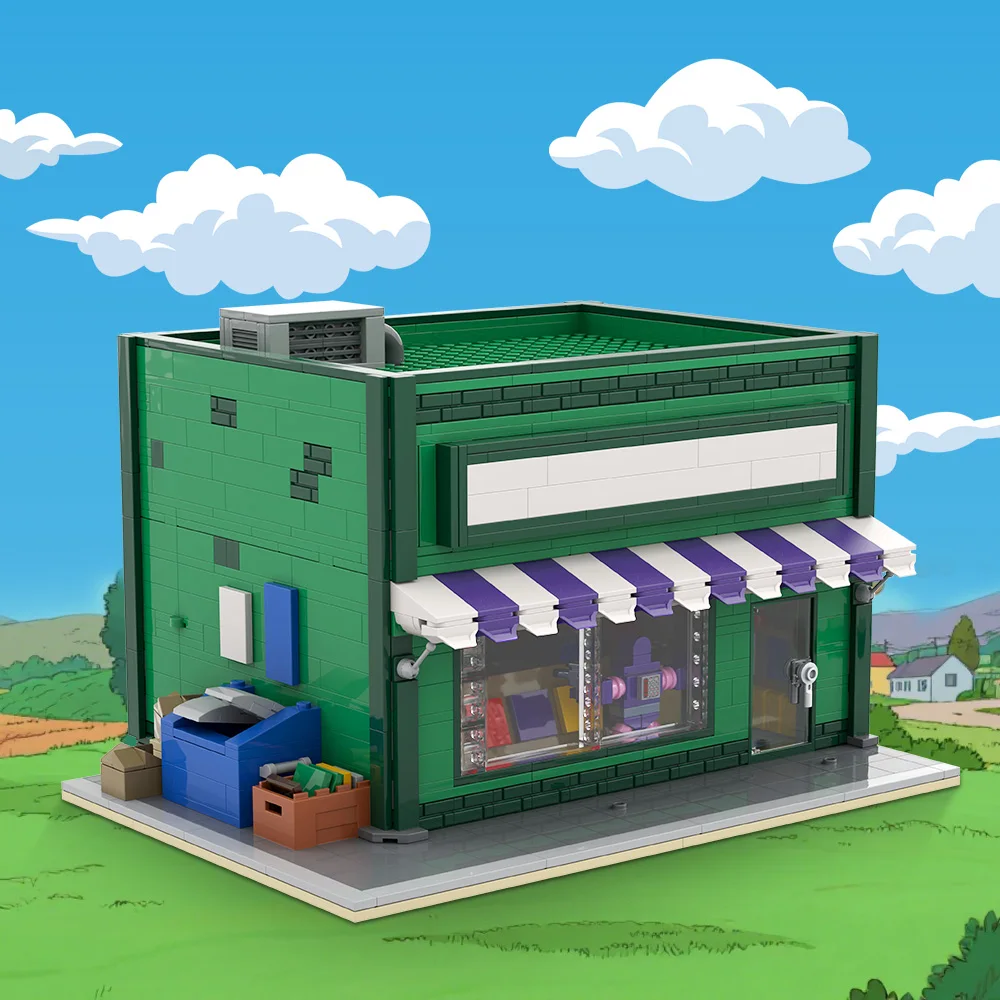 MOC Simpsoned Anime Baseball Card Shop Bricks Model Springfield The Android's Dungeon Modular Building Blocks Assembly Toys Gift