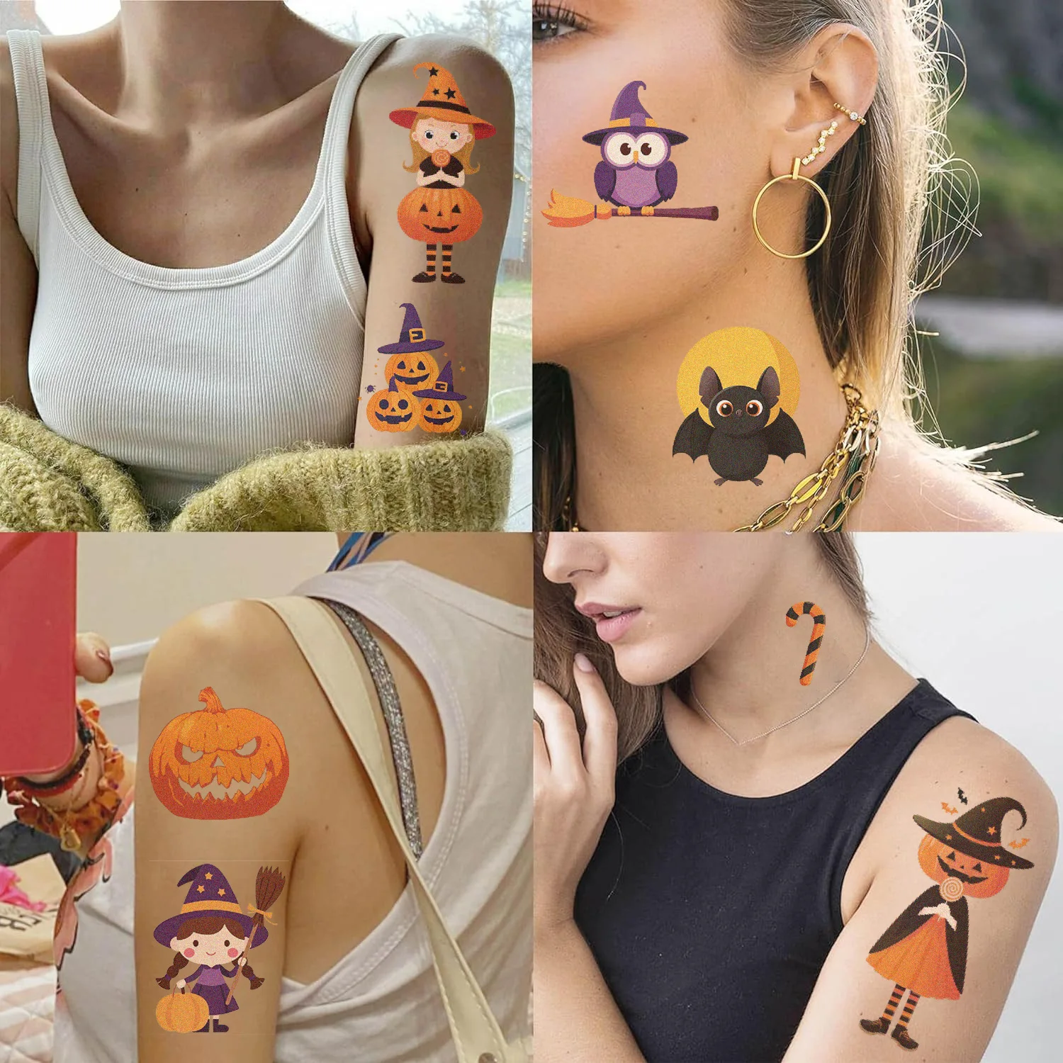 10 stks/pak Halloween Tattoo Stickers Horror Lippen Vleermuis Pompoen Snoep Funny Kids Tattoos Tijdelijke Sticker Waterdicht Jongens Cadeau Speelgoed