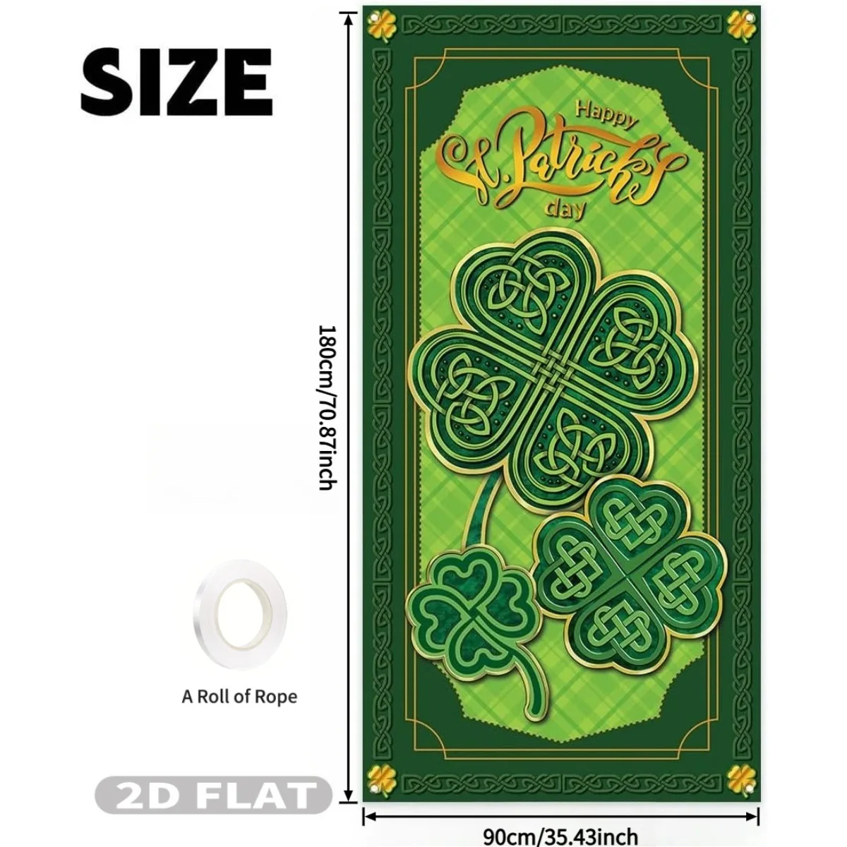 2D FLAT 1pc St Patricks Day Party Door Banner Decor, Durable Polyester Irish Shamrock Door Cover Saint Patricks Day Welcome Sign