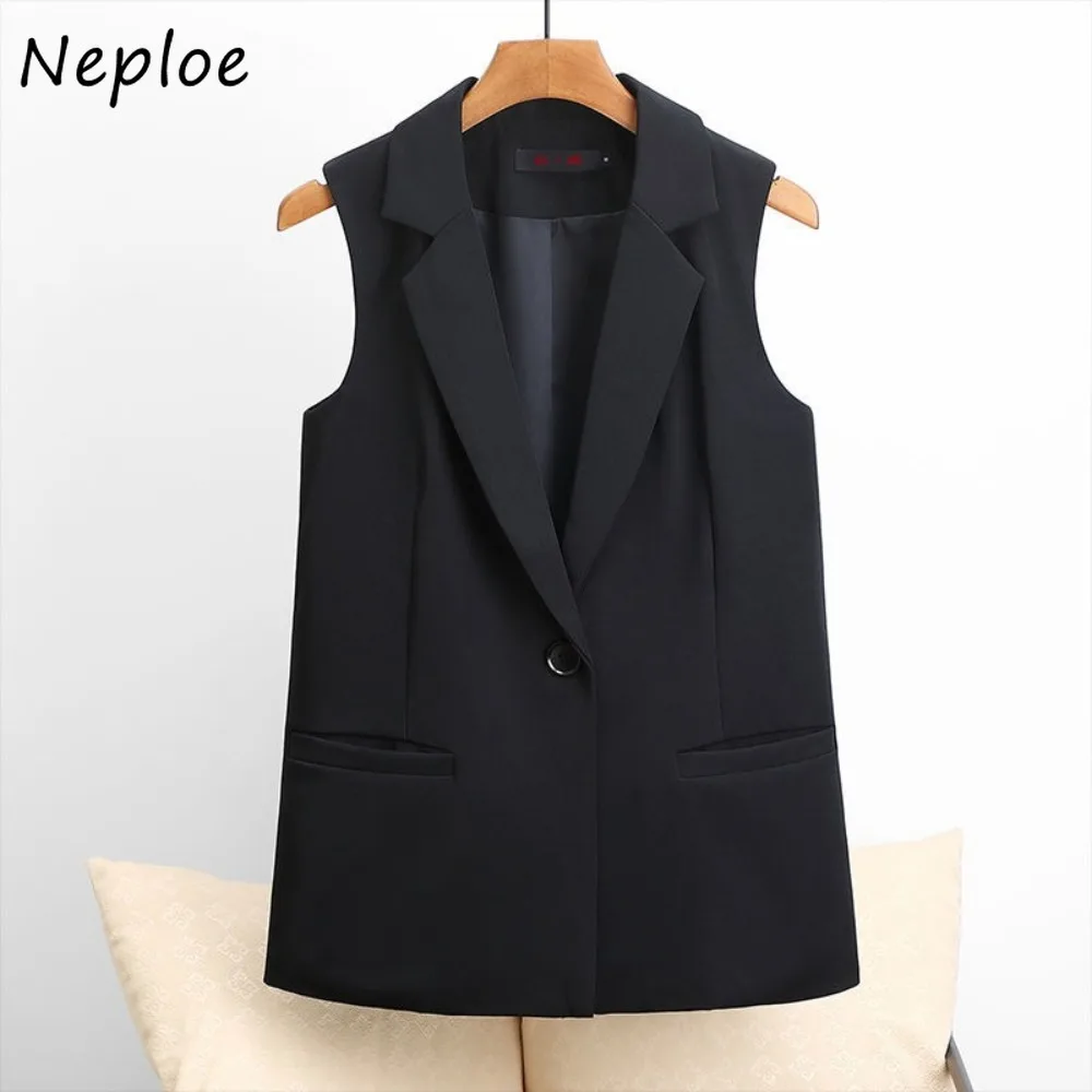 

Neploe Корейский простой офисный женский повседневный Chaqueta Mujer новый однотонный жилет средней длины без рукавов тонкий универсальный женский пиджак меньшинств
