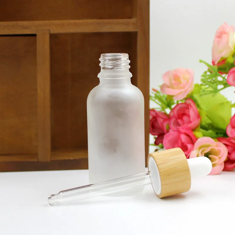 Wood Refillable Dropper Bottle Frosted Essential Oil Glass Aromatherapy Liquid Container 5-100ml Drop For Massage Pipette Bottle