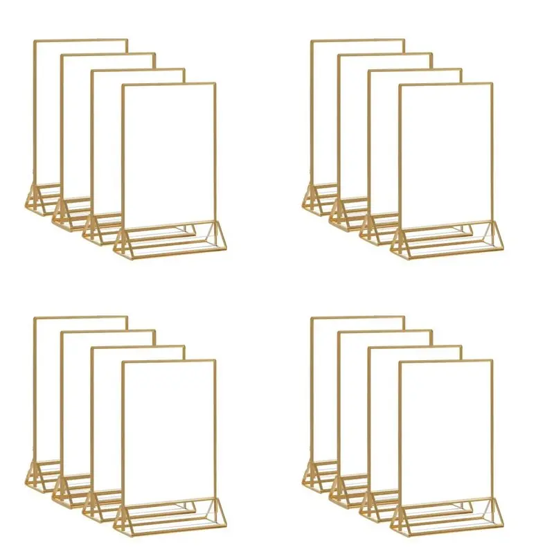 A98E-16X Acrylic Sign Holder Gold Picture Frame Double Sided Clear Display Stand, Gold Acrylic Frames