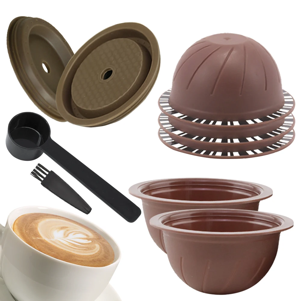 

5 sets of coffee capsule filter shells and silicone sealing caps, compatible with Nespresso Vertuo, can be filled with coffee