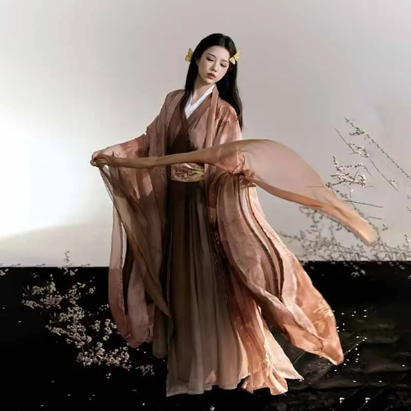 

2025 Hanfu Dress Women Chinese Vintage Brown Hanfu Dress Female Halloween Cosplay Costume Party Outfit Hanfu Suits Plus Size XL