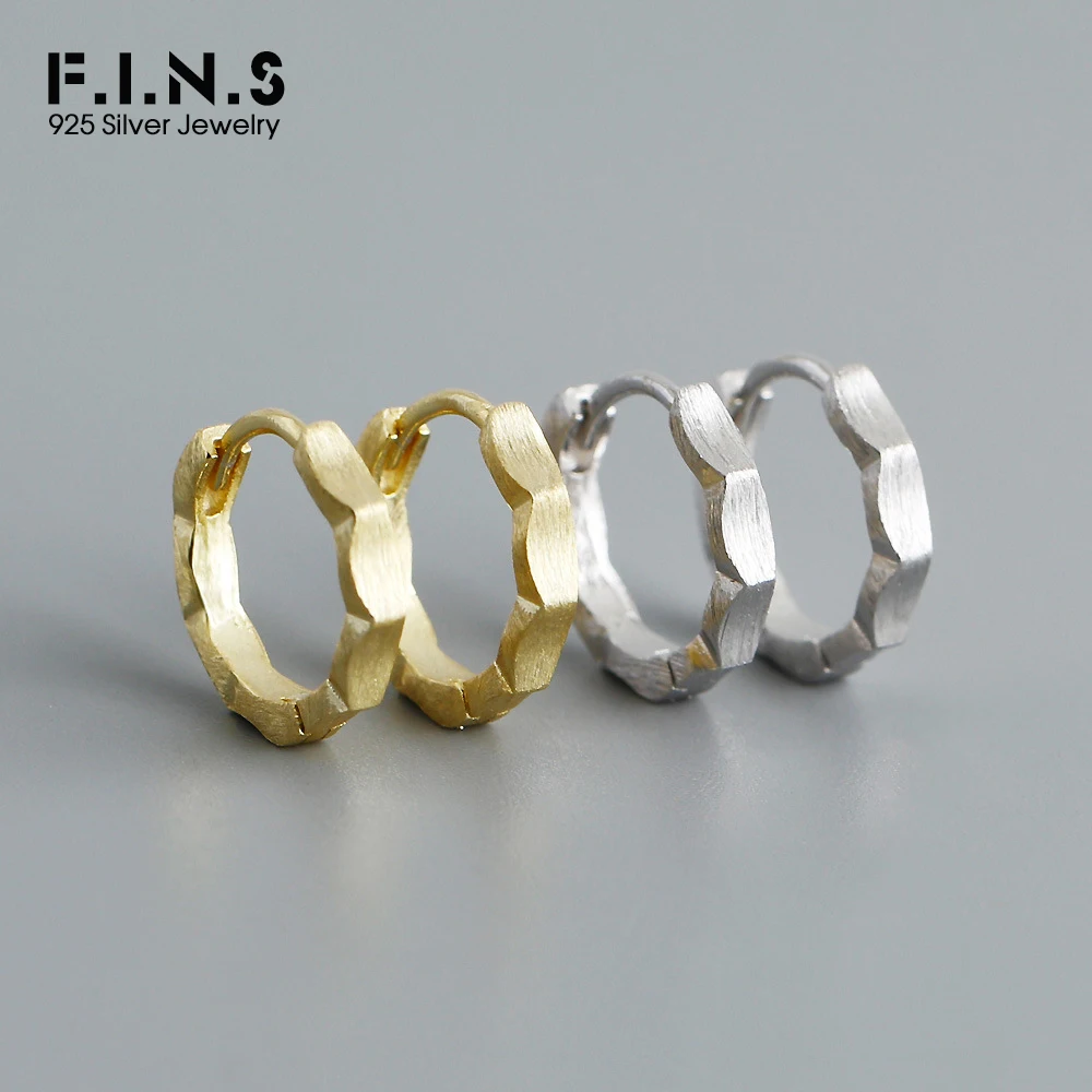 

F.I.N.S Original Brushed Concave S925 Sterling Silver Hoop Earrings Fashion Geometric Round Circle Ear Buckles Fine Jewelry