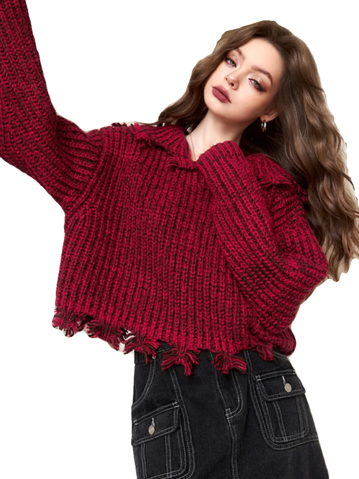 Women\'s  Red Pullover Knit Sweater Y2k Aesthetic Vintage Harajuku Elegant Long Sleeves Sweaters Fashion 2000s Clothes