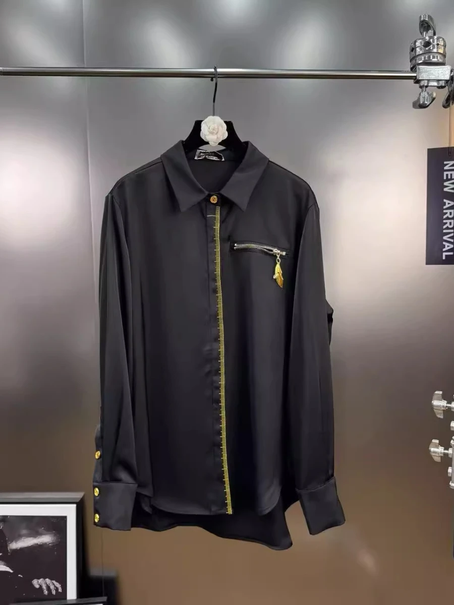 

CHICEVER французская рубашка с вышивкой в стиле ретро для женщин, лоскутная рубашка с лацканами и длинными рукавами на молнии, темпераментные свободные рубашки, женские осенние новые