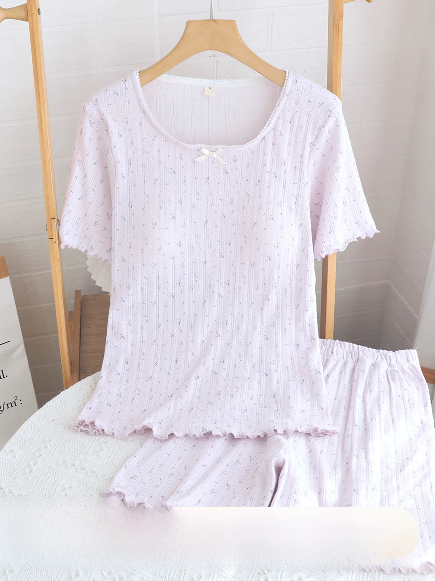 純綿ベビー寝間着半袖ショートパンツホーム服セット女性用ソフト吸収性夏薄型ホーム服