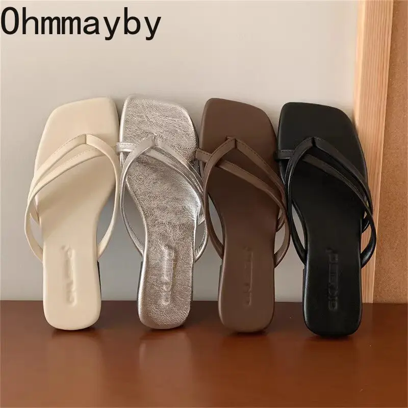 

Roman Style Summer Women Flip Flops Square Clip Toe Flats Slippers Ladies Outdoor Lightweight Soft Sole Beach Walking Slides