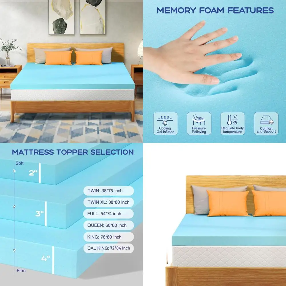 

2 Inch Cooling Gel Memory Foam Mattress Topper for Back Pain Relief, Pressure Relief, and Breathable Support (Blue)