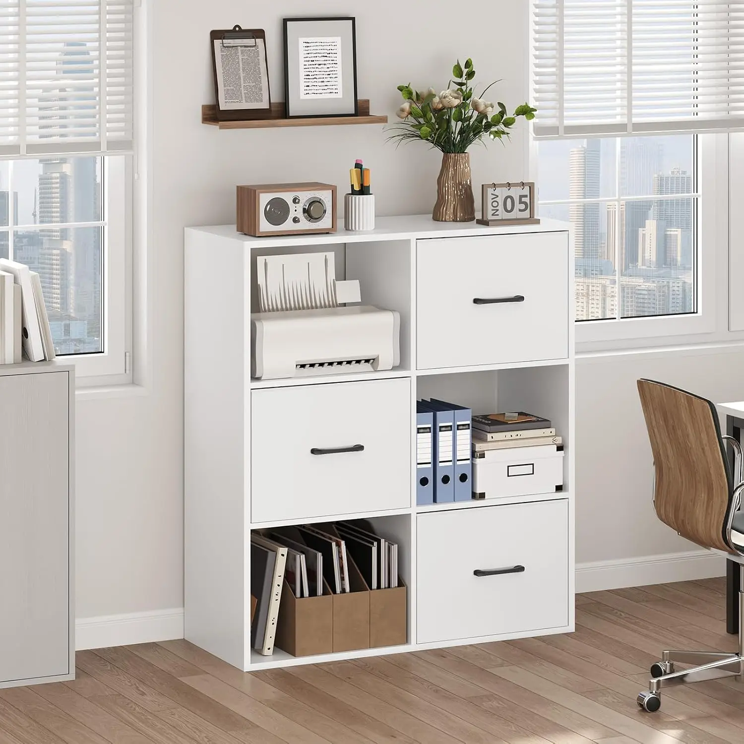 3 Drawer File Cabinet, lateral Filing Cabinet for Home Office, 3 Tier Bookshelf, Modern Office Storage with Printer Stand for A4