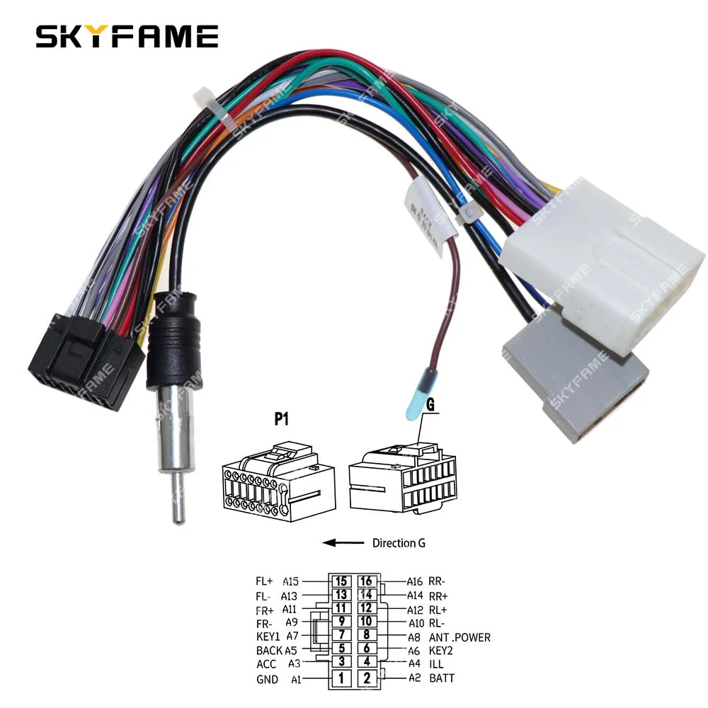 SKYFAME Car 16pin Wiring Harness Adapter Android Radio Power Cable For Nissan Low-End