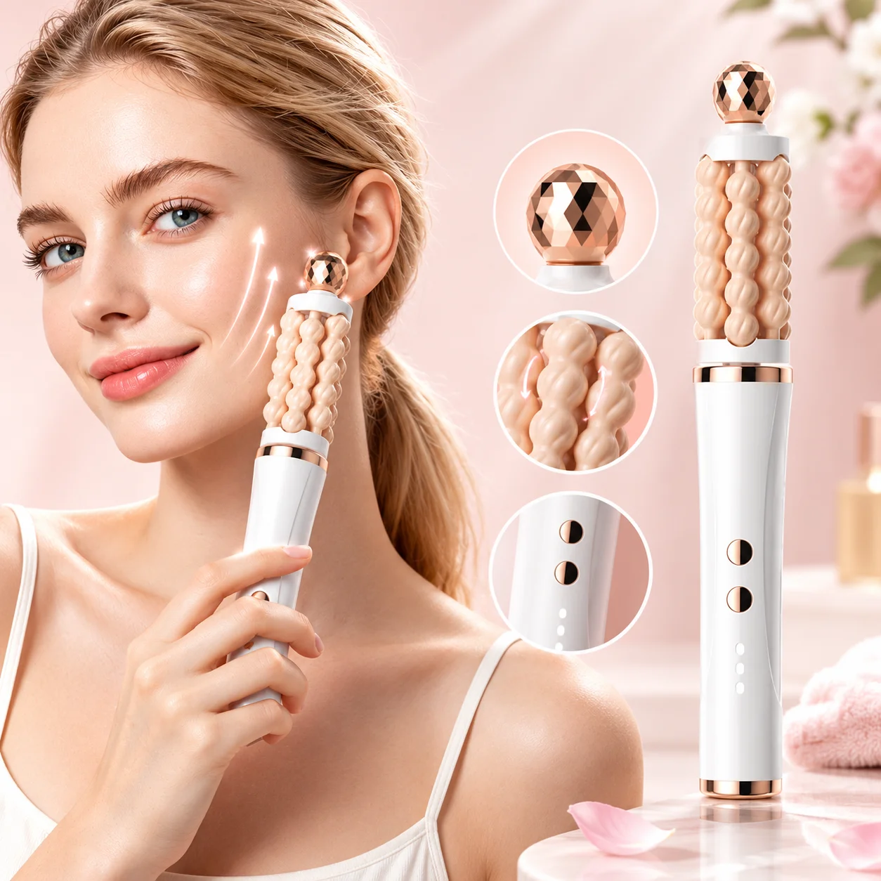 3D Wave Roller Massager Electric Facial Lifting Wand Skin Tightening Anti-Aging Wrinkle Removal Face Shaping Massage Tool