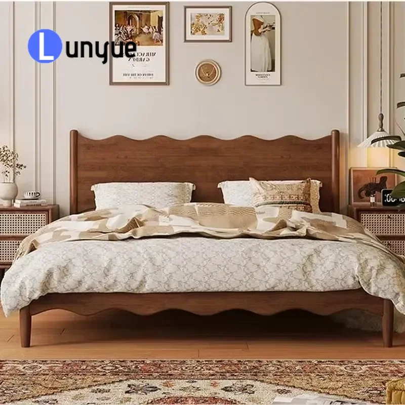 Modern Solid Rubber Wood Bed with Soft Headboard and Storage Space Saving Durable Comfortable Eco Friendly Furniture for