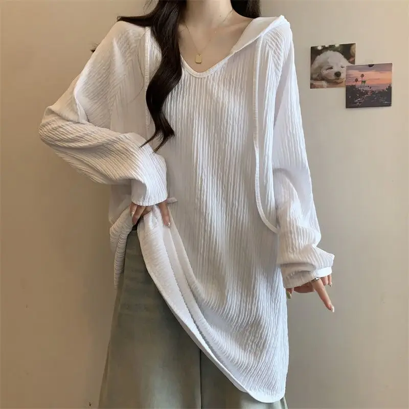 Street Casual Hooded Long Sleeve T-shirts Spring Autumn New Solid Loose All-match Korean Tops Fashion Harajuku Women Clothing