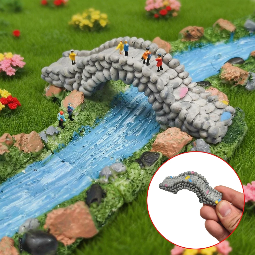 

Miniature Stone Road Bridge Model Static Grass With Brook River Micro Landscape For DIY Fairy Garden Outdoor Decor Materials 1Pc