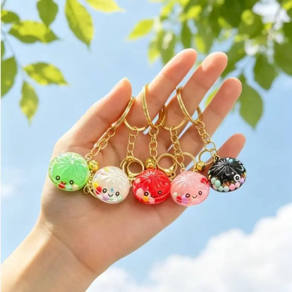 Colorful Expression Stuffed Bun Keychain Acrylic Miniature Simulation Steamed Bun Pendant with Steamer Cute Cartoon Bun Pendant