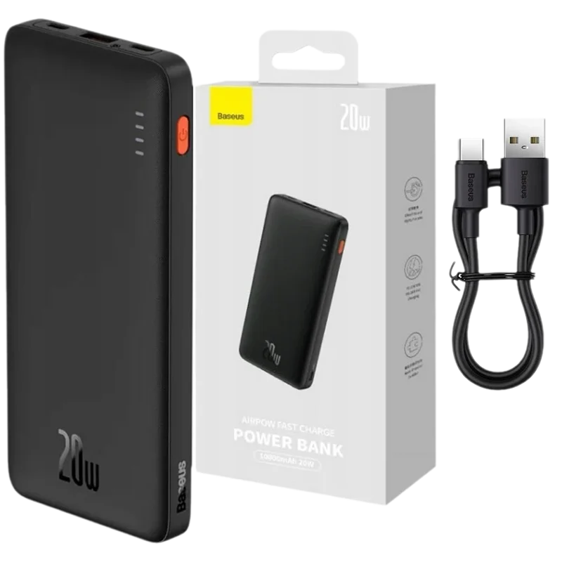 BASEUS 10000mAh Power Bank Szybkie Ładowanie USB-C USB-A Z Mocnym Kablem Etui Z Ładowarką Do Telefonu Komórkowego — 2