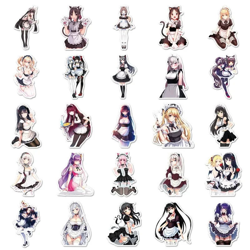 10/25/50pcs Giapponese Kawaii Cameriera Adesivi Del Fumetto Otaku FAI DA TE Casco Moto Ragazza Carina Decalcomanie Impermeabile Graffiti adesivi