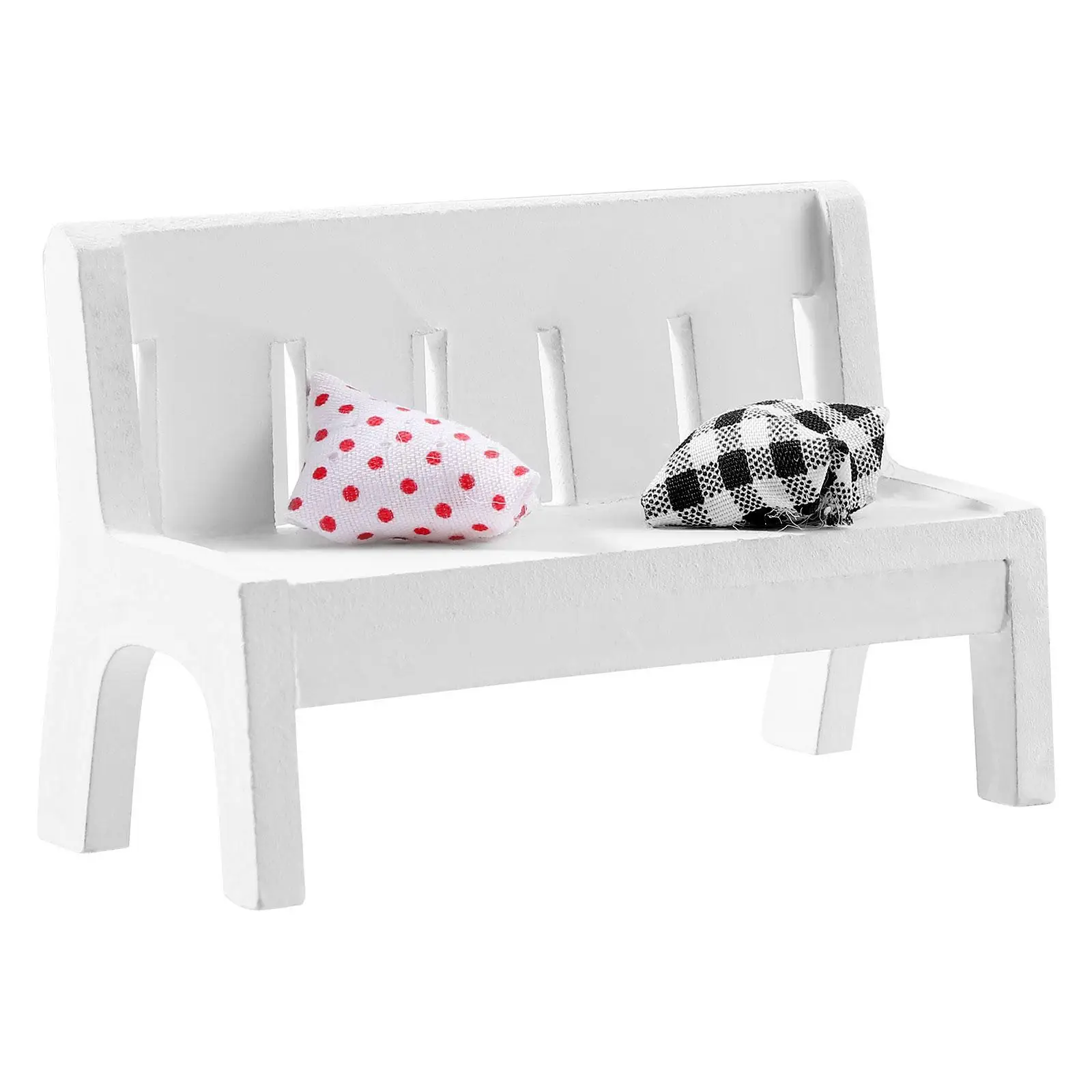 Figurina di doppia sedia in legno bianco, panca da giardino in miniatura, decorazione per la casa, portico, artigianato, 3 pezzi, leggero
