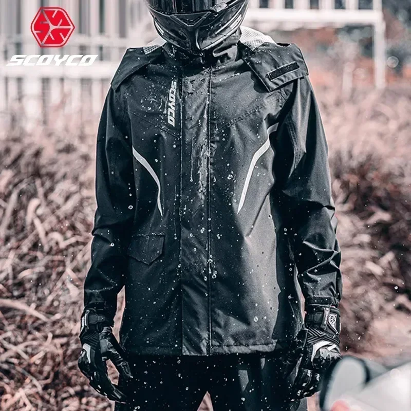 SCOYCO Motorcycle Split Raincoat Set Rainstorm Prevention Jacket Men Reflective Breathable Motocross Riding Raincoat