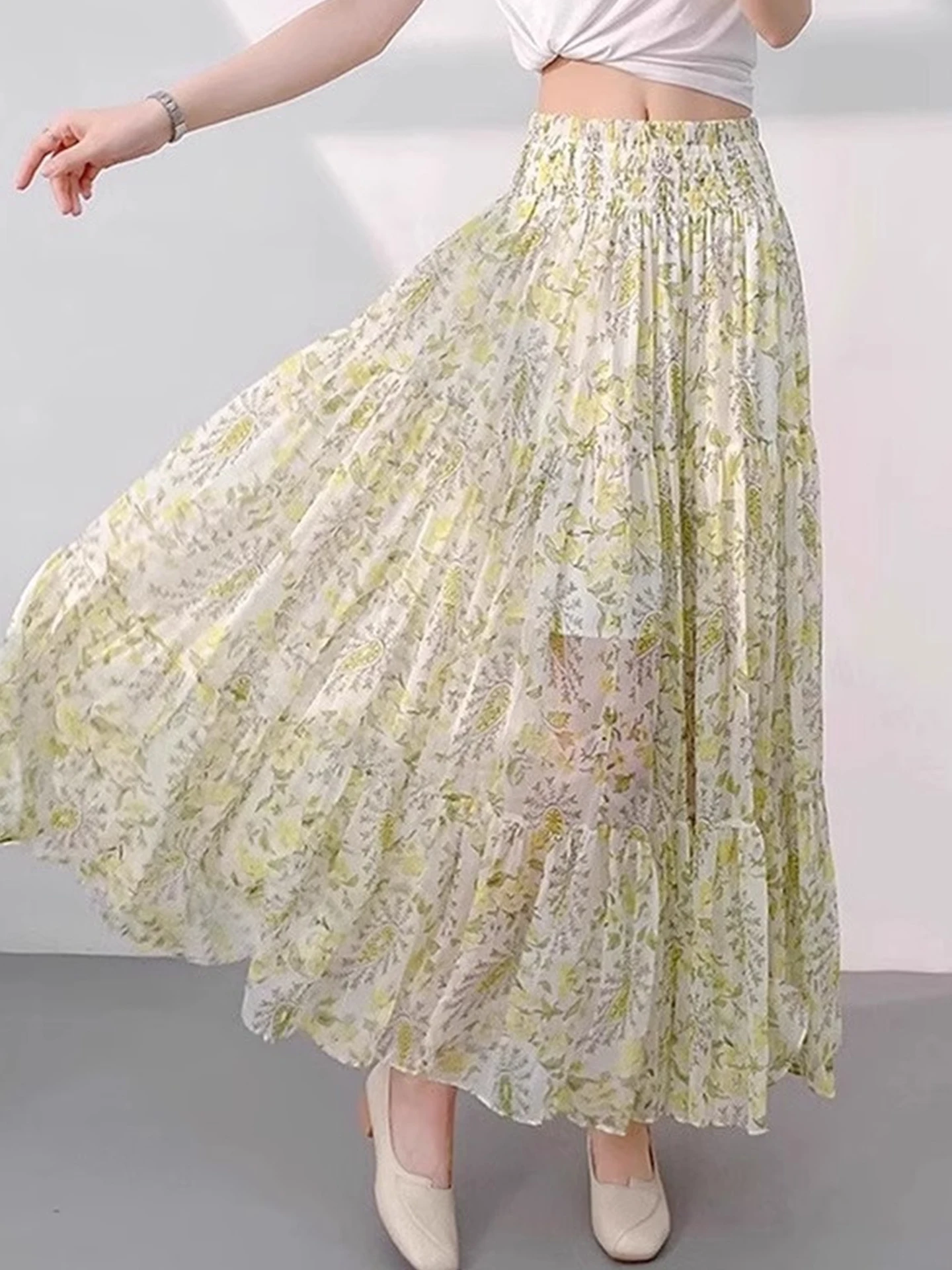 

Floral Print Halter Neck Dress Comfortable Casual Commute High Waist Design Korean Style Women's Skirt Summer 2025