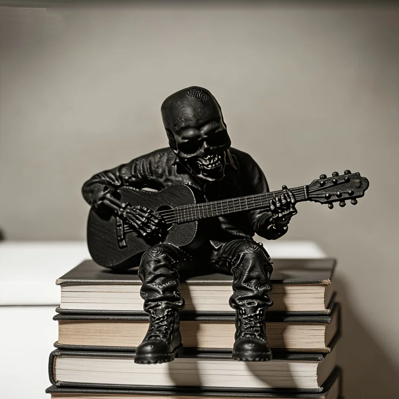 Rock 'n' Roll Skeleton Guitar Player Ornament 3D Printed Rock Musician Ornament Cool Home Desk Decor for Rock & Roll Lovers Gift