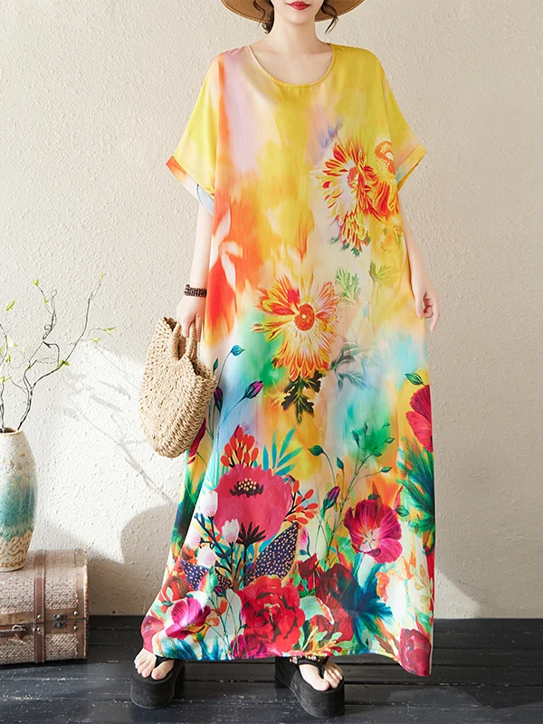 

Желтая длинная свободная летняя одежда с цветочным принтом Dr n Beach Sle из тонкого материала, женская одежда большого размера, удобная посадка Maxi Dr