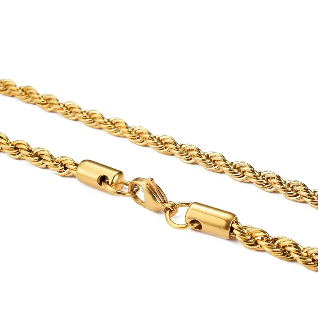 Gold Color Twisted Rope Chain Necklace for Men