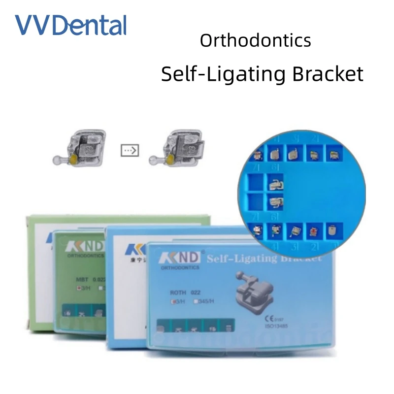 

Стоматологические ортодонтические самолигирующие брекеты VV, металлические, высота 1.8 мм, MBT/ROTH 0.022 345 с крючками, 24 шт./упаковка