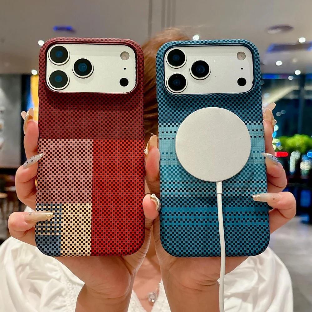 

Frameless For Magsafe Carbon Fiber Texture Phone Case For iPhone 17 Air 16 15 14 Plus 13 Pro Max Wireless Charge Magnetic Cover
