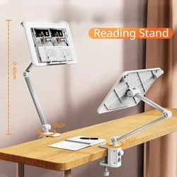 Eary Book Stand for Reading Adjustable Book Holder with 360°Rotating Clamp Desktop Reading Holder for Tablet Laptop Textbook