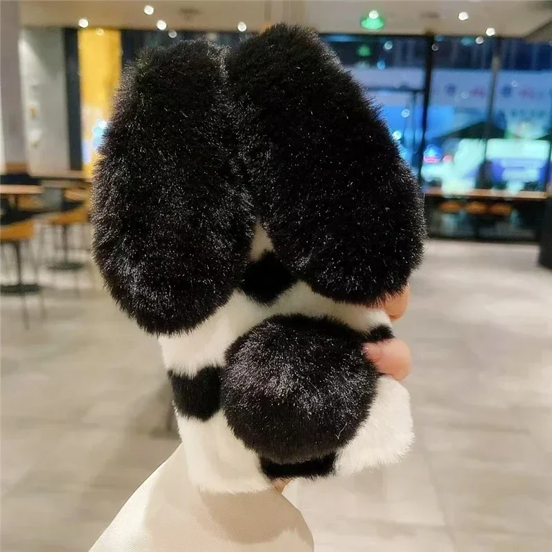 Soft Plush Black Phone Cases For Oneplus 12 11 10 9 8 7 6 5 3 8T Nord 2 3 N100 N20 CE3 Lite 3D Furry Rabbit Bunny Fur Back Cover