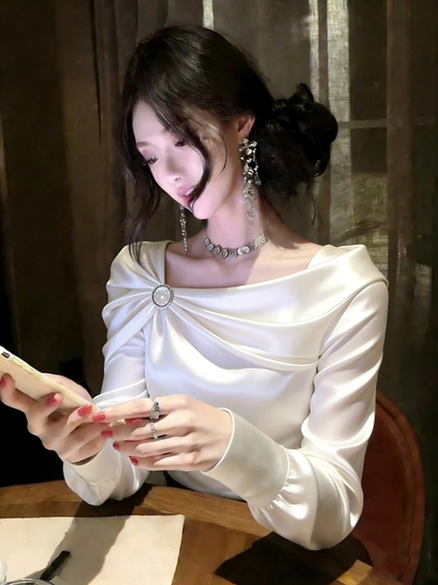 

Elegant White Silk Shirt Women's Commute Workwear Spring New Style Luxury Feel Cotton Long Sleeve Color Korean Version