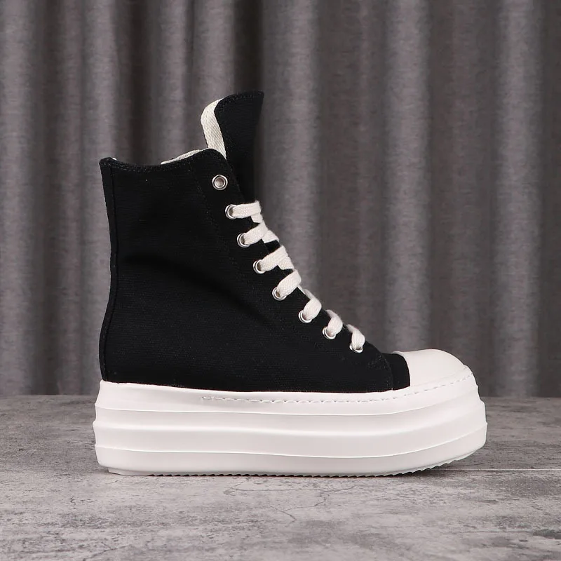 

R0 Men's Canvas Sneaker Thick Soled Boots Canvas Women Owens Boots Black Shoes Women Casual Shoes