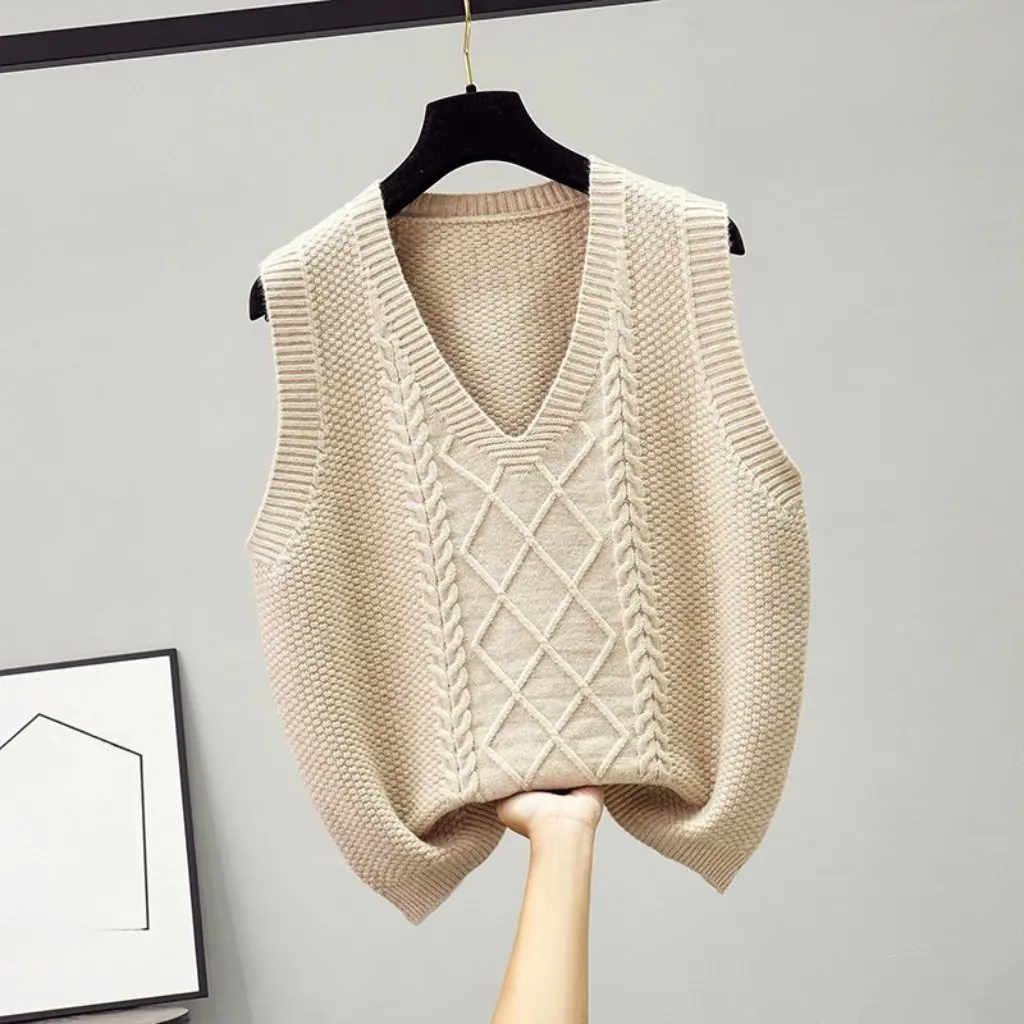 

Women's Knitted V-Neck Vest Solid Color Sleeveless Sweater Short Waistcoat for Spring Autumn Winter Outerwear
