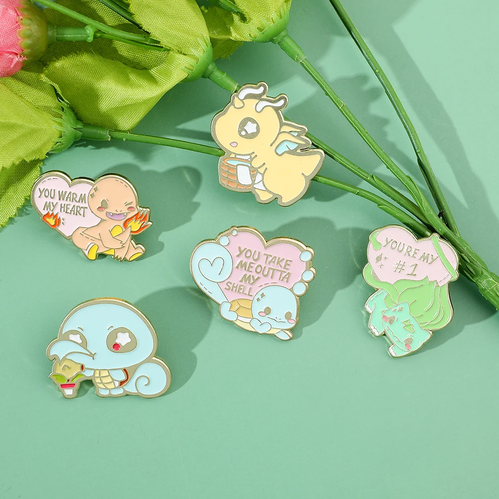 5 pcs Cartoon Elf Brooch Set Cute Bulbasaur Squirtle Enamel Pin Clothes Backpack Hat Jewelry Metal Badge Accessories