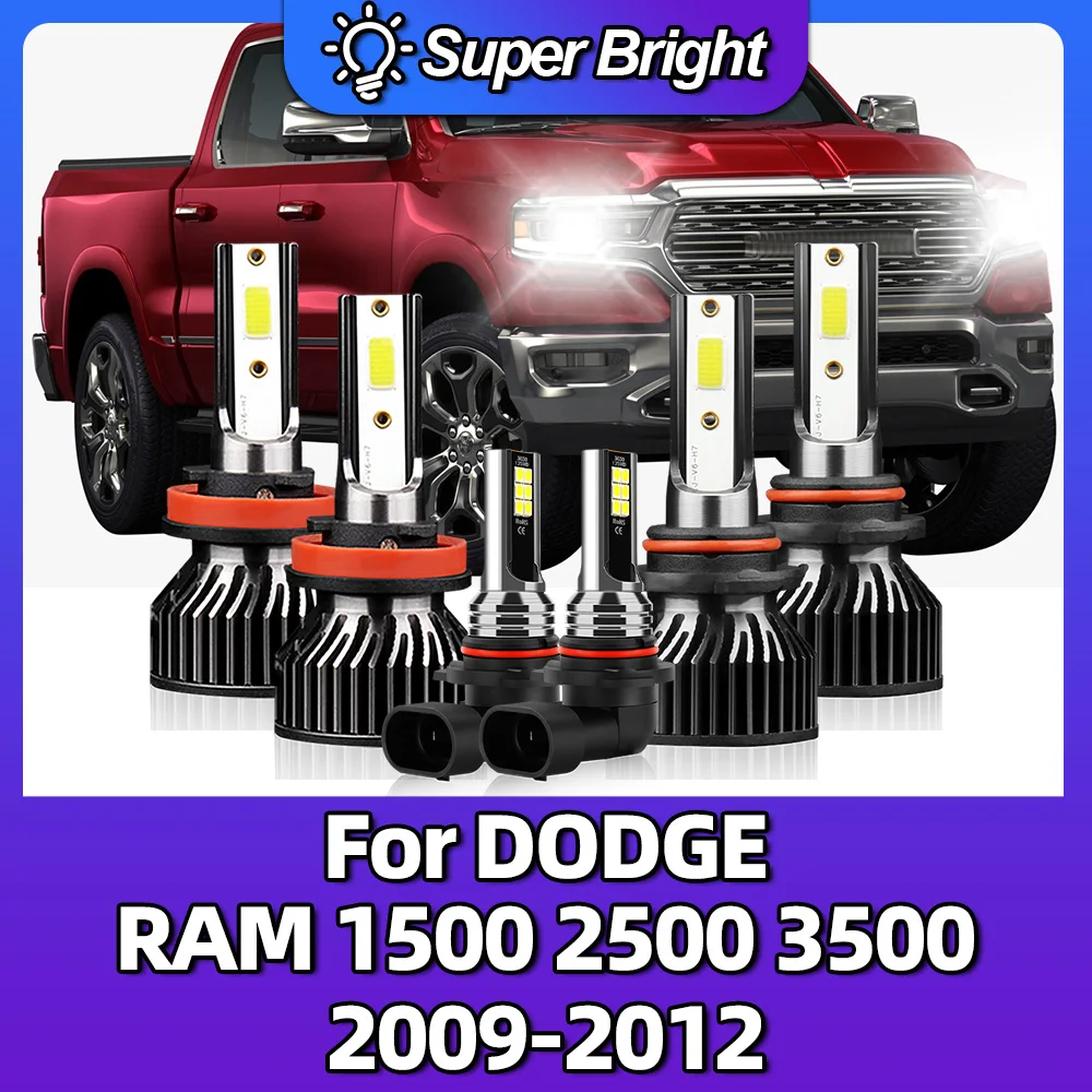 LED Car Headlight 12V 6000K Super Bright White Lamps 100W COB Chips Auto Bulb For DODGE RAM 1500 2500 3500 2009 2010 2011 2012