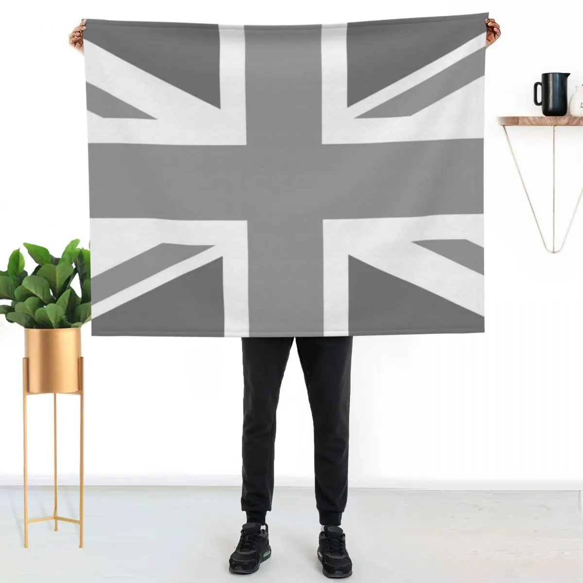 Union Jack Flag in Grey and White Throw Blanket For Baby Sofas Extra Large Throw bed plaid warm for winter Flannels Blankets