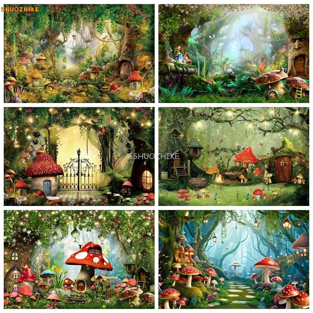 

Enchanted Forest Photography Backdrop Fairy Tale Mushroom Jungle Dreamy Wonderland Baby Birthday Party Background Photo Studio