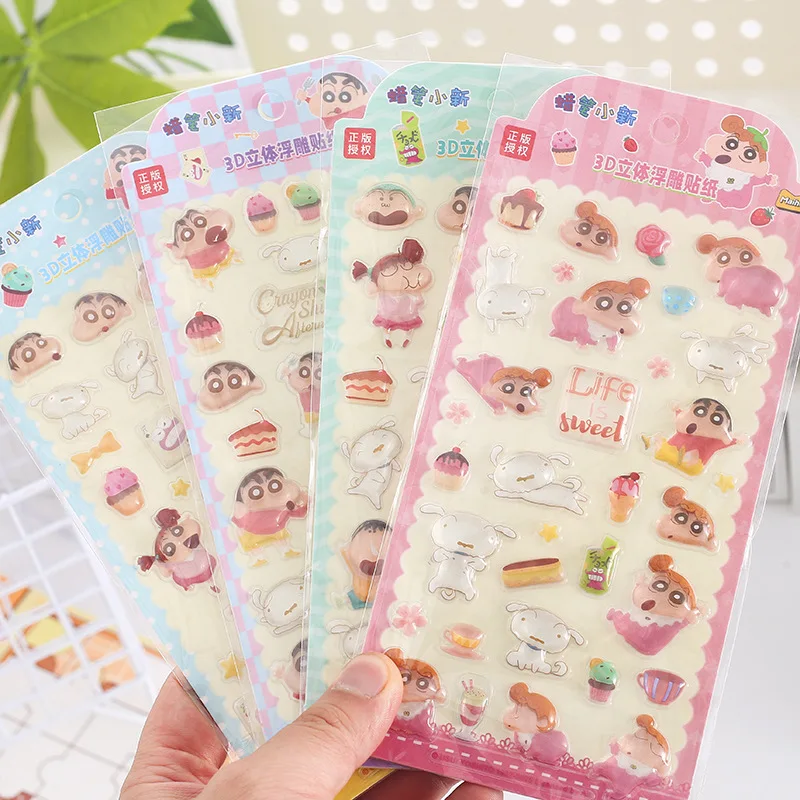 Stiker Relief Kartun Crayon Shin-chan Lucu 3D Resin Casting Dekorasi Stiker DIY Casing Ponsel Notebook Ornamen Hadiah Mainan