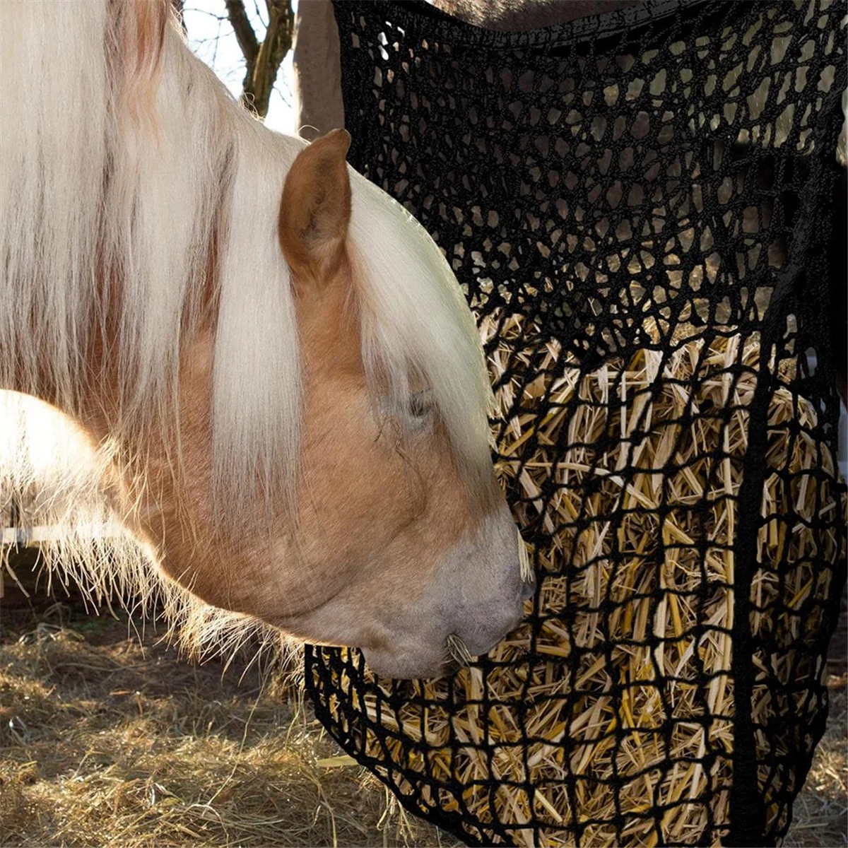 Cavalo alimentando feno net, saco de alimentação lenta, cabra suprimentos, preto, 2pcs