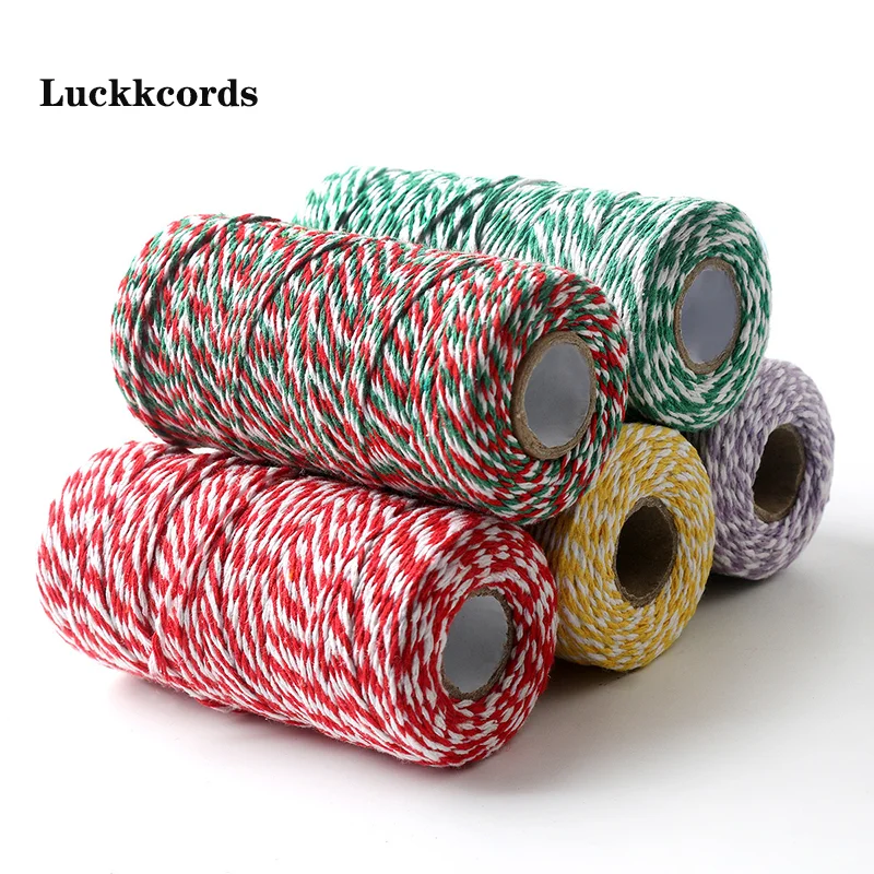 Luckkcords 2rolls/pack Christmas Cotton And Linen Rope Red Cotton Thread Bicolor Hand Woven Ribbon Christmas Gifts Packaging Box