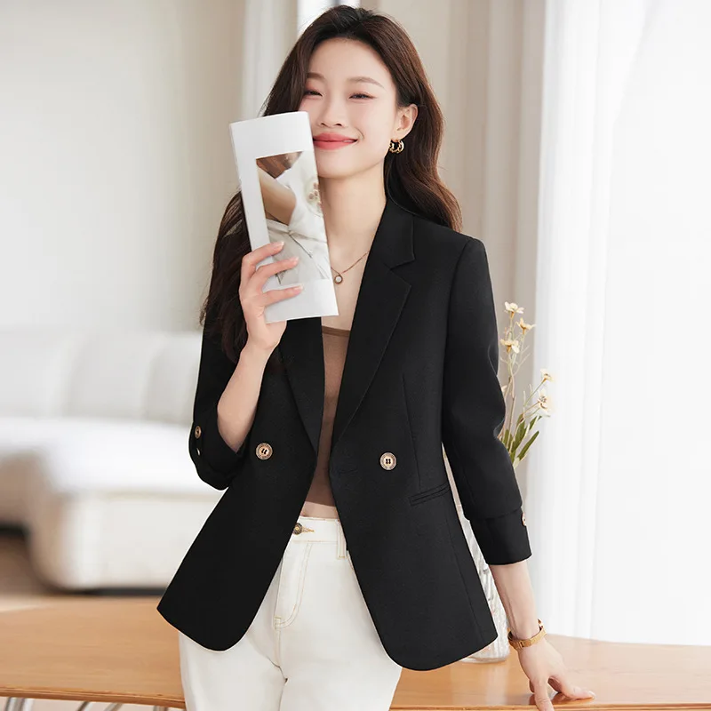 2025 New High Quality Spring Autumn Ladies Blazer Jacket Women Long Sleeve Coat  Apricot Khaki Black Blazer Female Outerwear Top