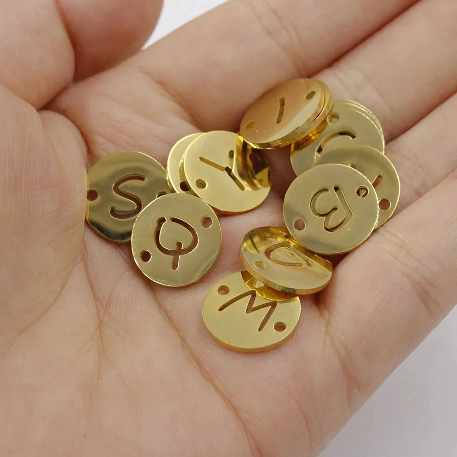 

26Pcs/Lot 13mm Mirror Polish Stainless Steel A-Z Initials Alphabet Charms With Inner Two Holes Connector For DIY Fashion Jewelry