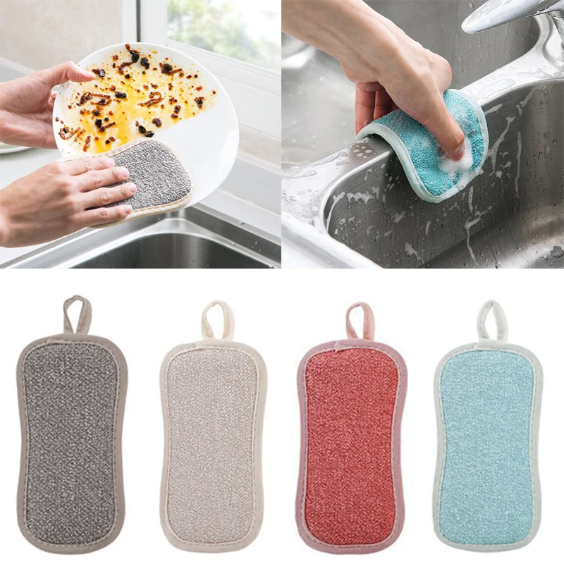 Double Sided Cleaning Magics Sponge Kitchen Dishcloth Scouring Pad Dishwashing Pot Rust Removing Clean Cloth Home Cleaning Tools