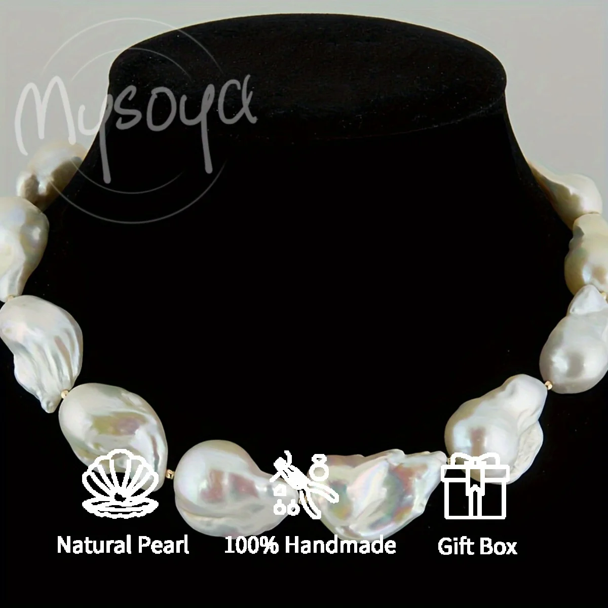 

MYSOYA 15-20mm White Baroque Freshwater Pearl Necklace Extender Chain Gift Box Perfect For Wedding Birthday Christmas New Year